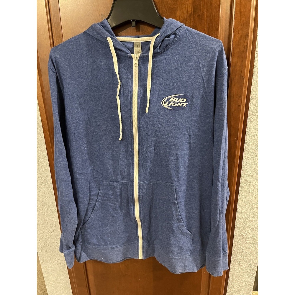 Men's Bud Light Full Zip Blue Lightweight Hoodie Jacket Size X-Large XL
